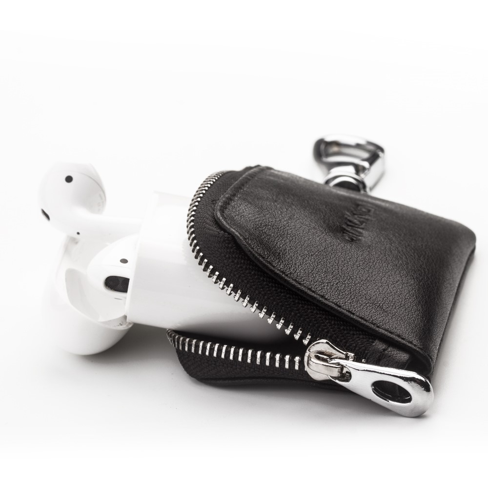 Qialino Leather Storage Bag for Apple AirPods - Svart
