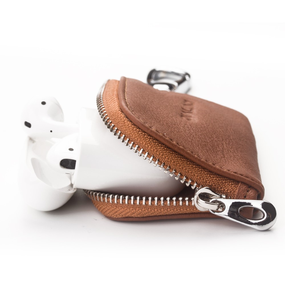 Qialino Leather Storage Bag for Apple AirPods - Brun