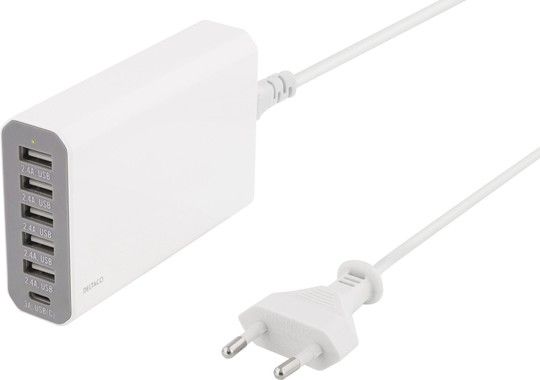 Deltaco USB-laddstation 5x USB, 1x USB-C