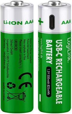 LogiLink AAA-batterier Uppladdningsbara med USB-C