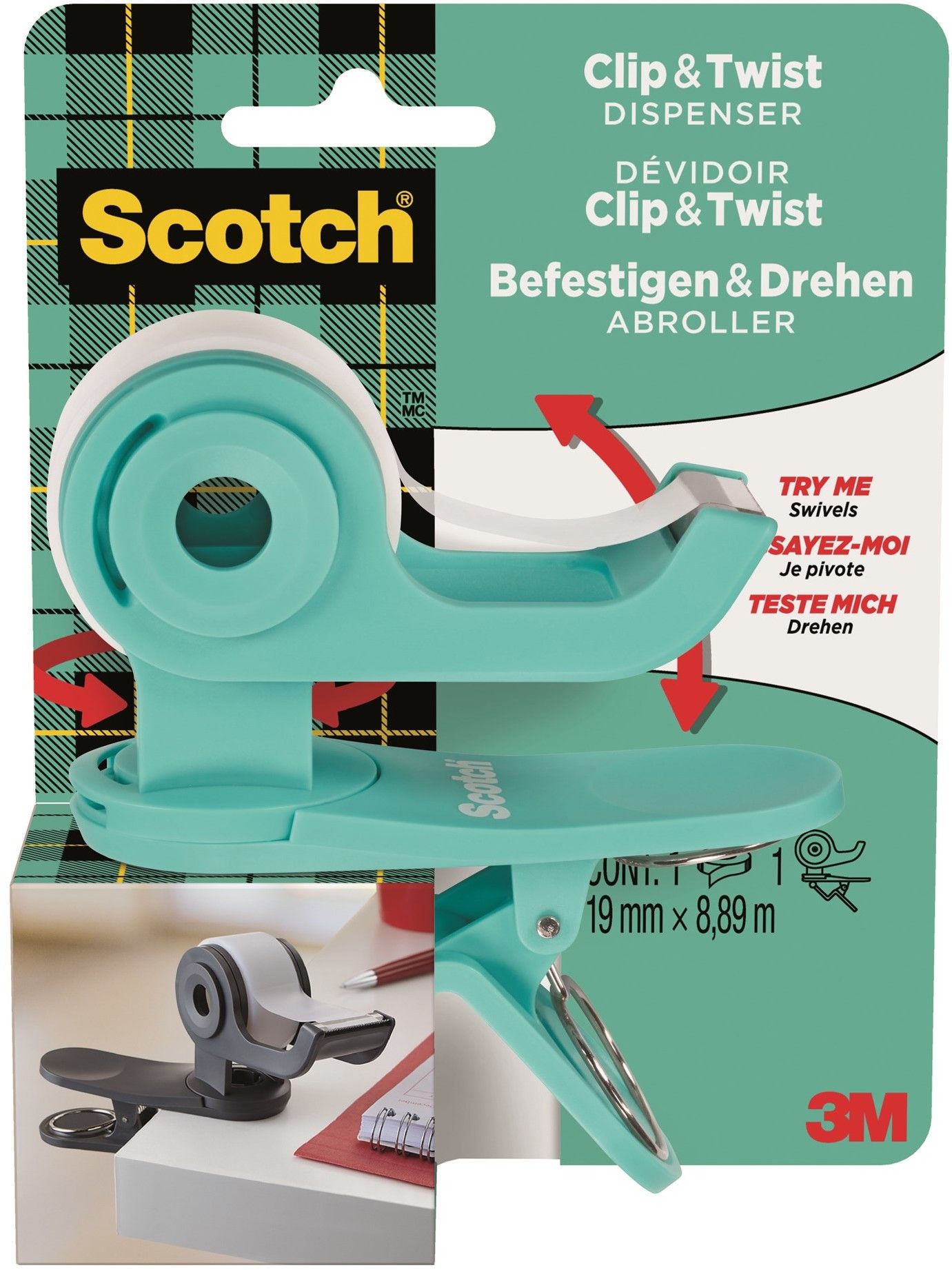 3M C19-CLIP-TL, 1,9 cm, Turkis, 8,89 m, 1,9 cm, 1 stykker