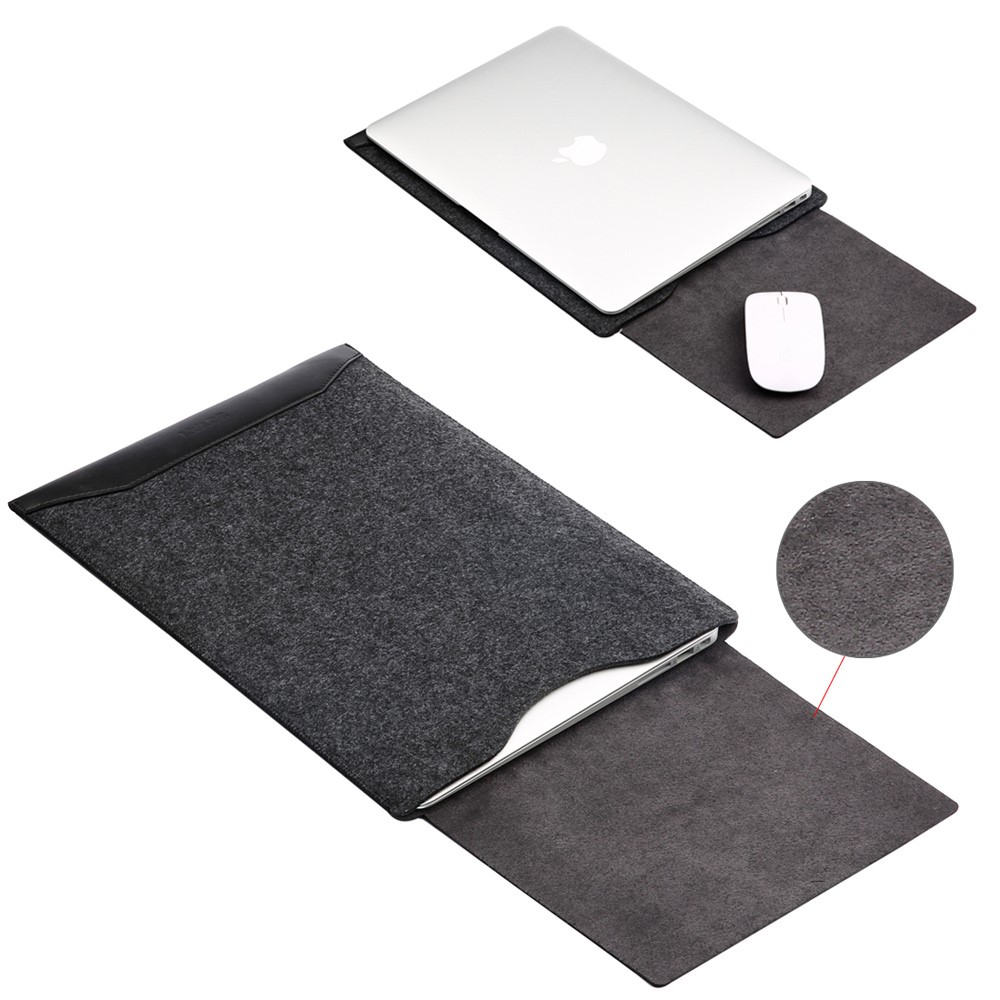 Soyan Apple Macbook Leather Pouch Case 13" - Svart