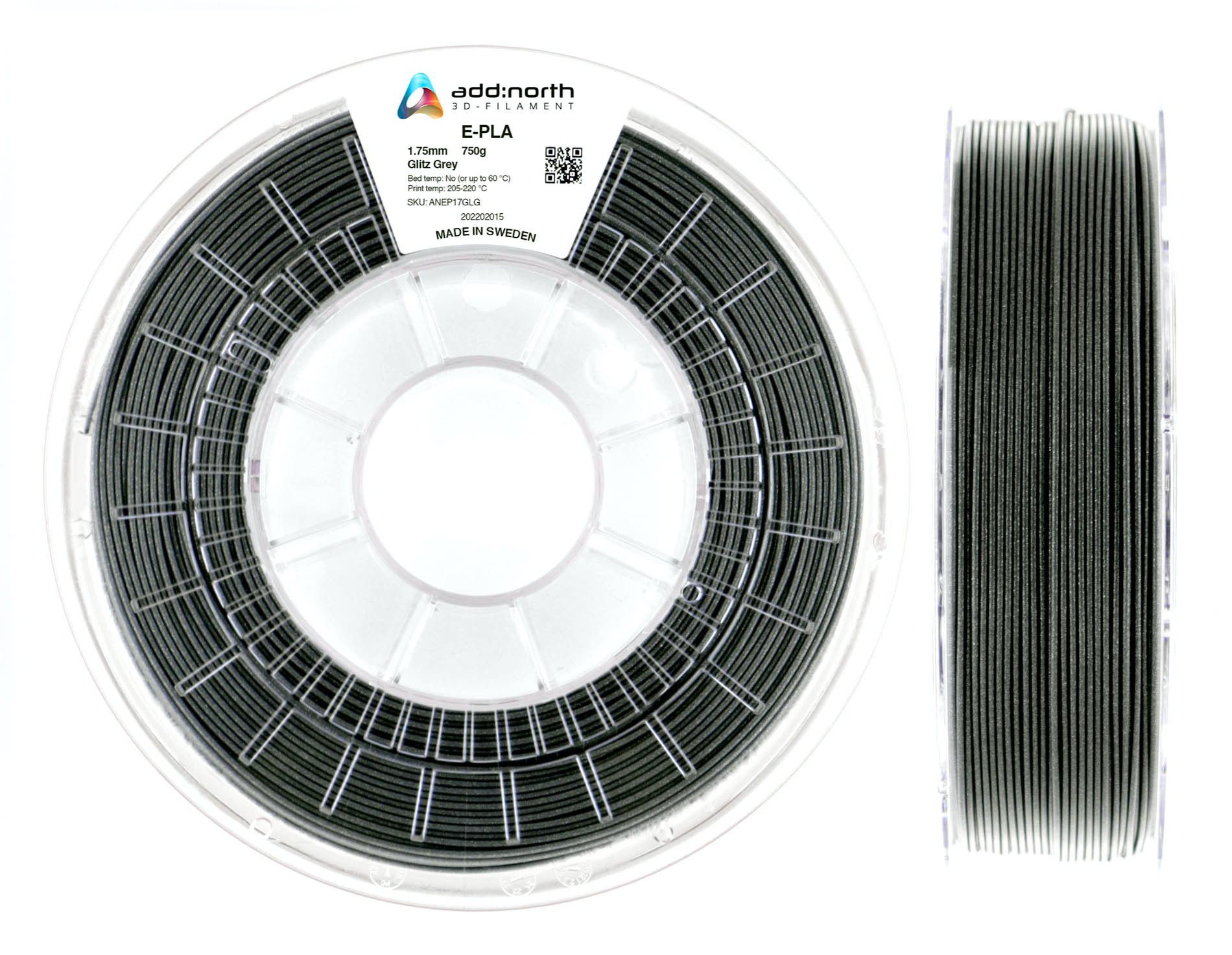 Addnorth E-PLA-filament for 3D-skrivere 1,75 mm Glitz Grey