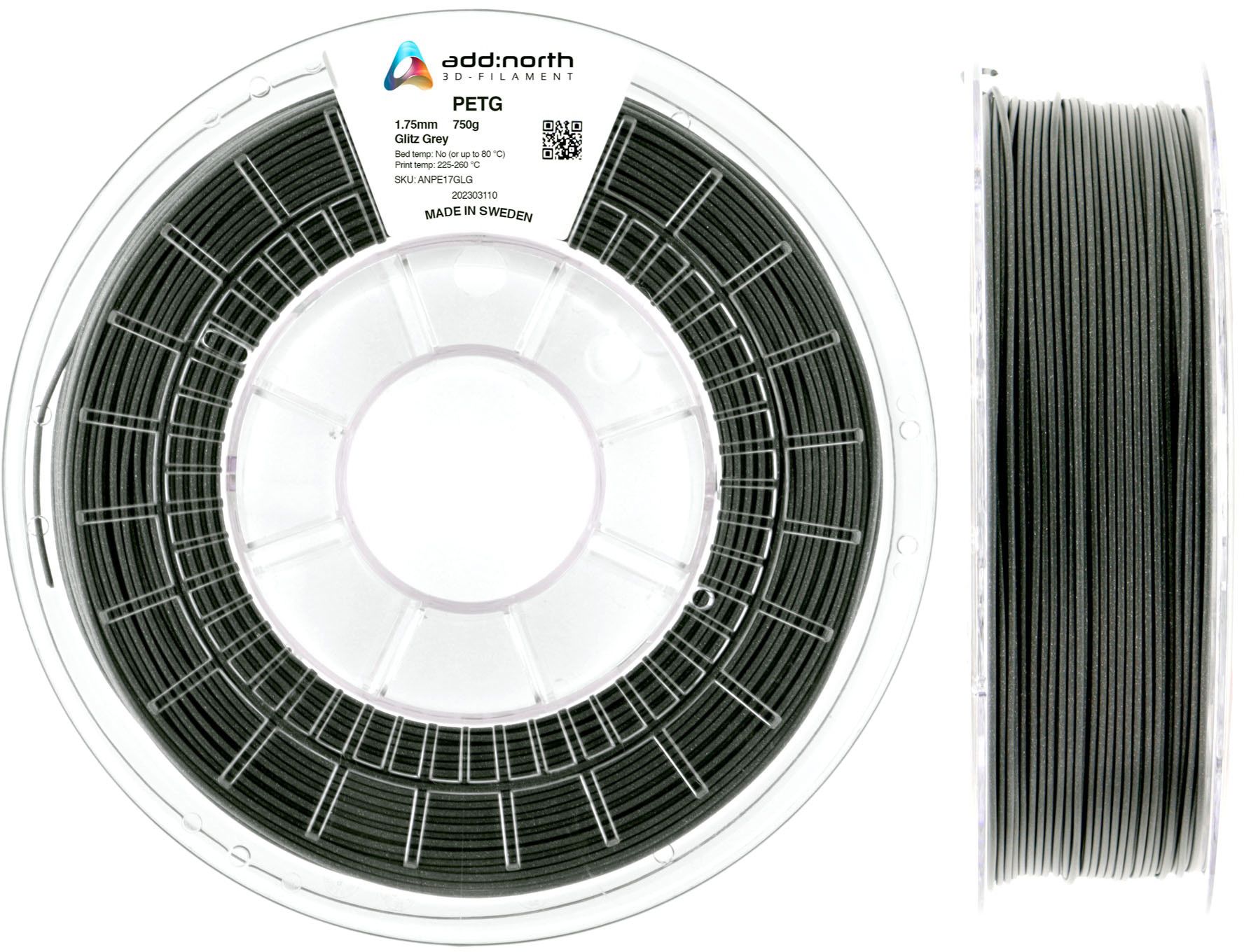 add:north PETG 1,75mm (0,75 kg) - filament - Glittergrå