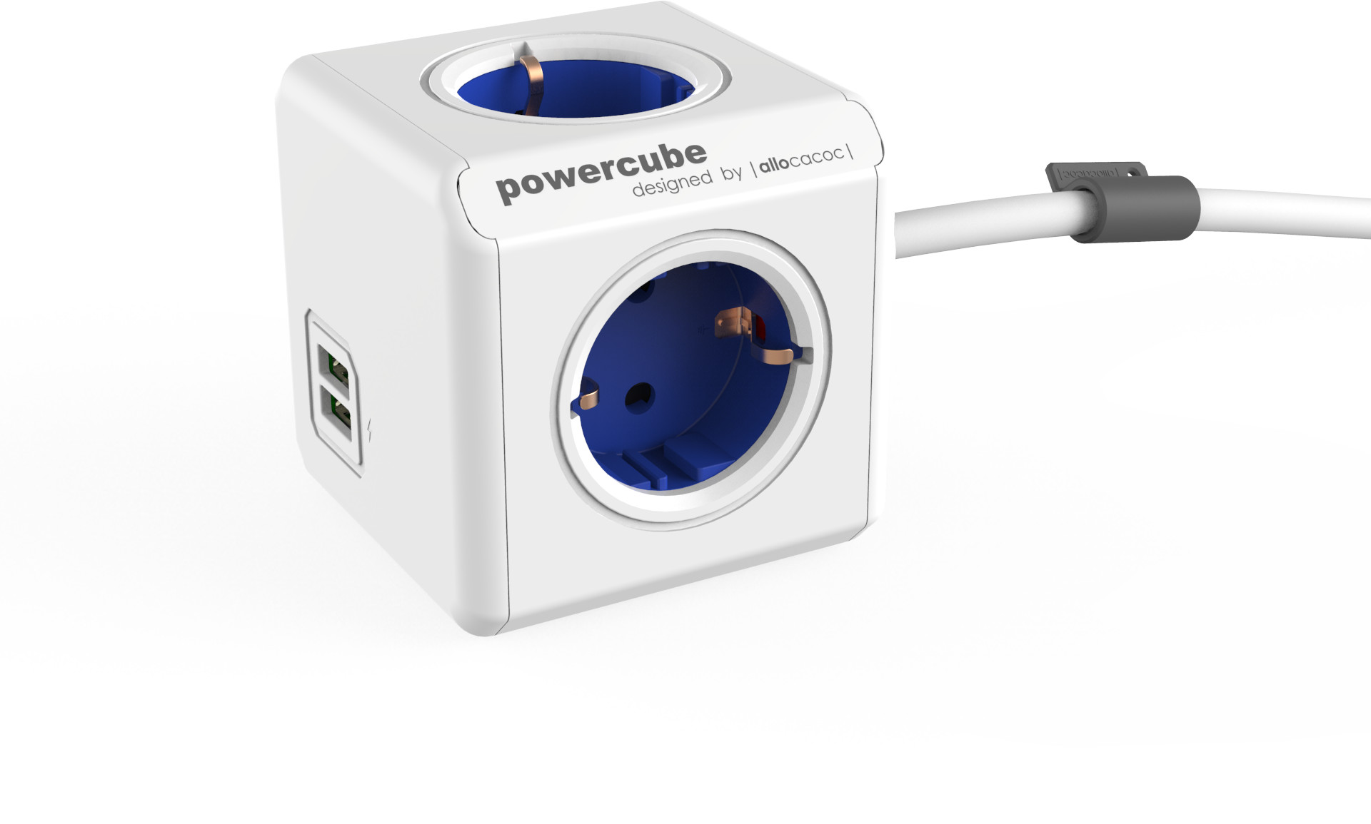 Allocacoc Powercube Extended 1,5m 2xUSB - Blå
