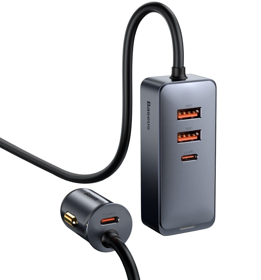 Baseus Car charger Share Together with extension cord 2x USB 2x USB-C 120W (grey)