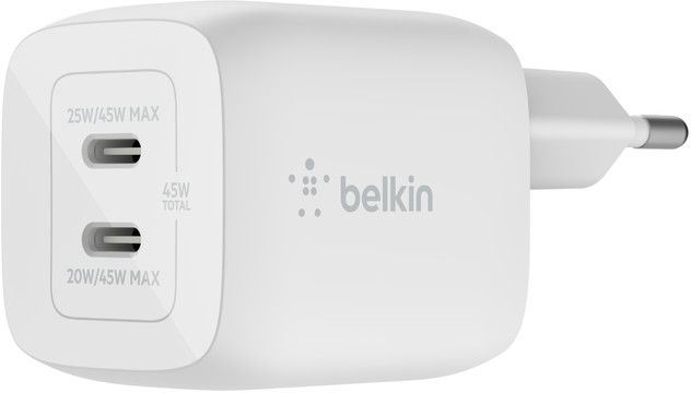 Belkin BoostCharge Pro Dual USB-C GaN Vegglader med PPS 45W