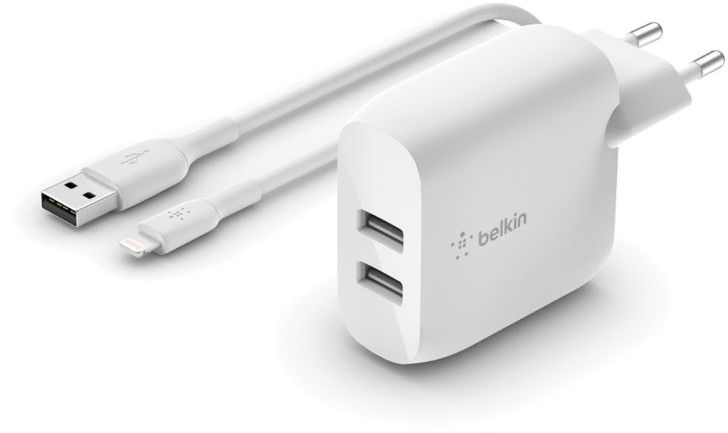 Belkin Dual Wall Charger 24w + Usb-a To Lightning Cable 1m Hvit 1m
