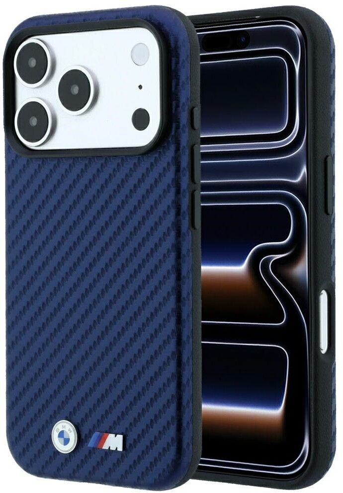 BMW M Carbon Metal Logo MagSafe Case (iPhone 17 Pro Max/18 Pro Max) - Mörkblå