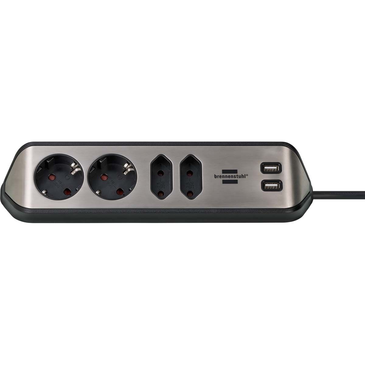 Brennenstuhl estilo Hjørneforlengelsesledning 4-veis m/ USB - Svart
