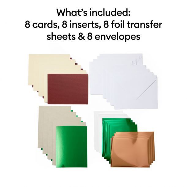 Cricut Joy Cameron Sampler - Foil transfer insert card - kaki, kremfarget, smaragd, marron, rosagull, deep green metallic