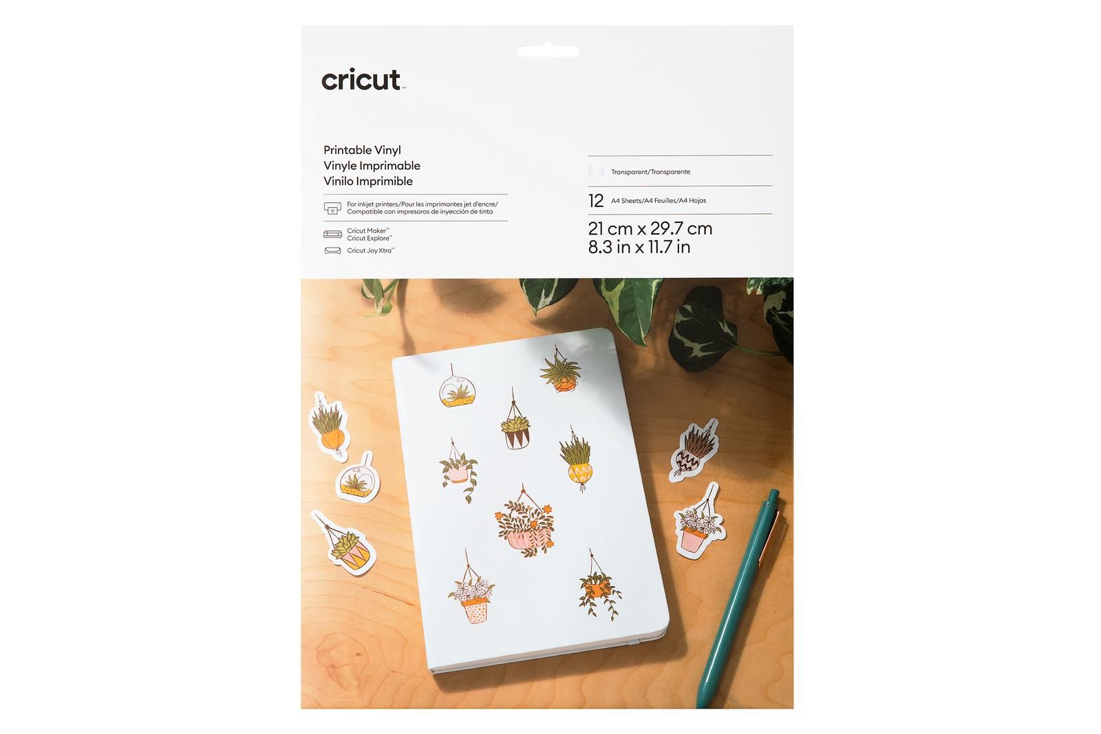 Cricut Joy Xtra Utskrivbar Vinyl A4 12-pakning - Gjennomsiktig