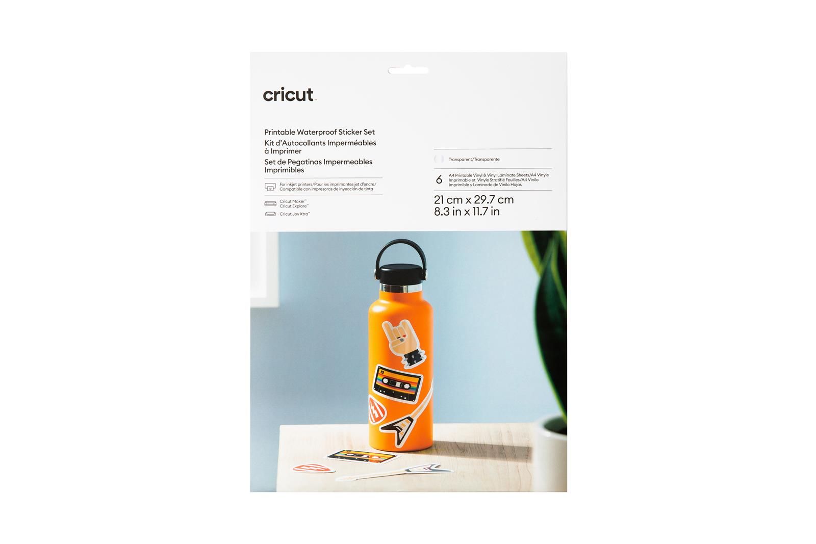 Cricut Joy Xtra Utskrivbart vanntett klistremerkesett A4 6-pack - Gjennomsiktig