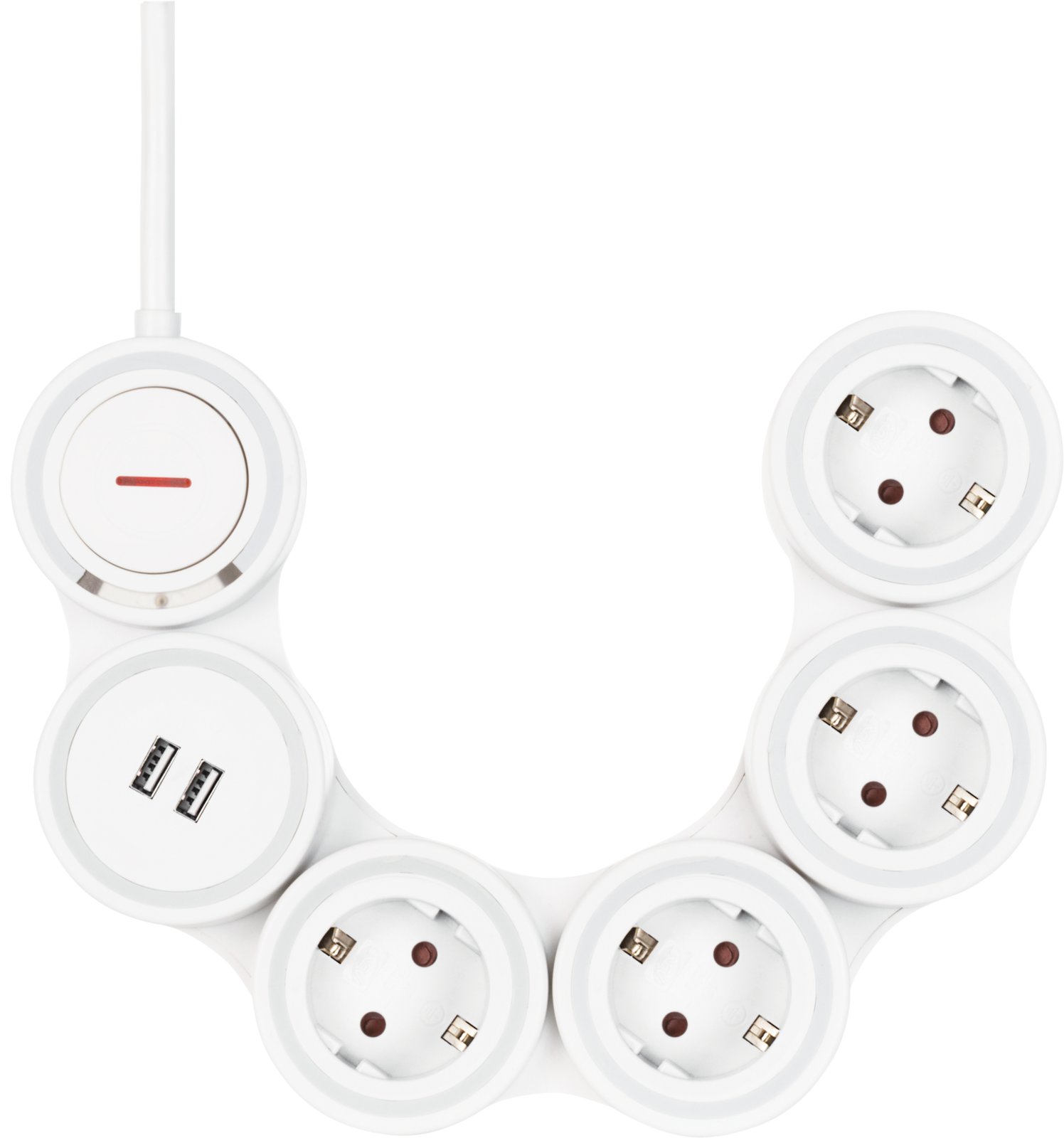 Deltaco fleksibelt uttak med 4 kontakter og 2 USB-A