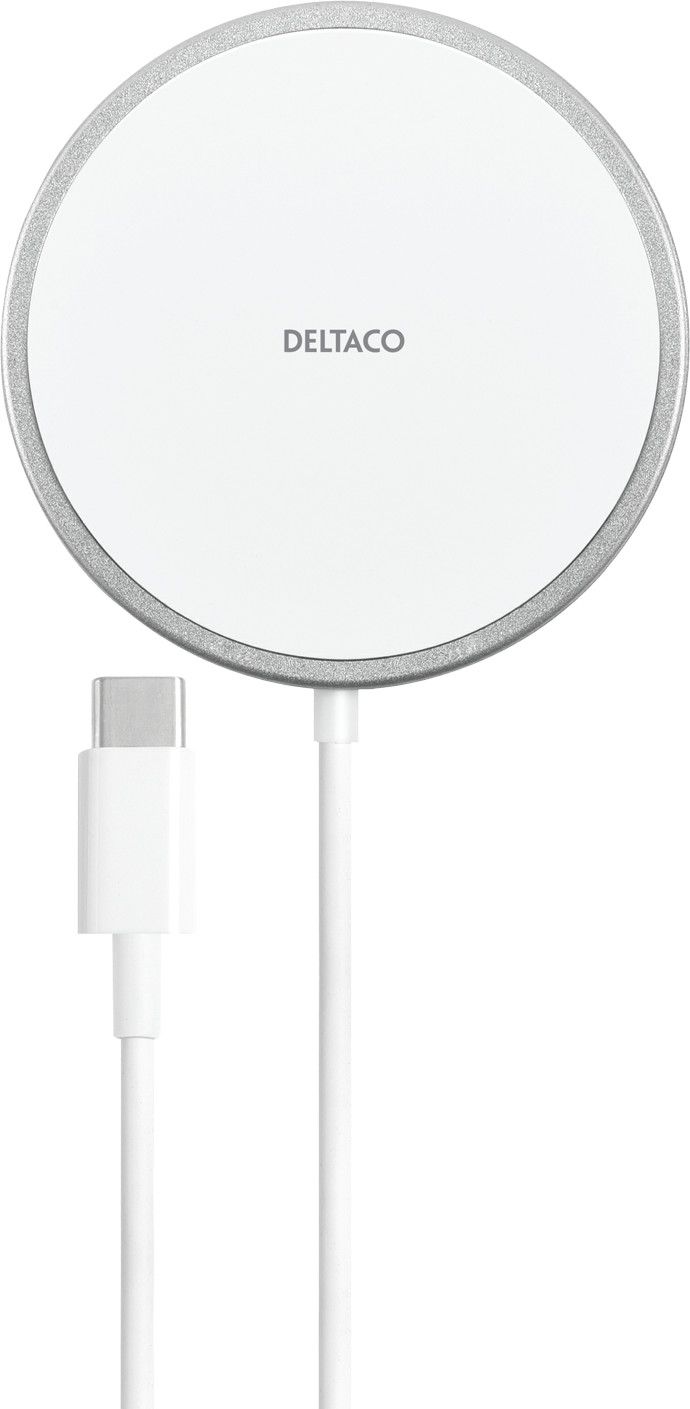 DELTACO QI-1034 - Trådløs ladepute - 15 watt - hvit - for Apple iPhone 12, 12 mini, 12 Pro, 12 Pro Max, 13, 13 mini, 13 Pro, 13 Pro Max