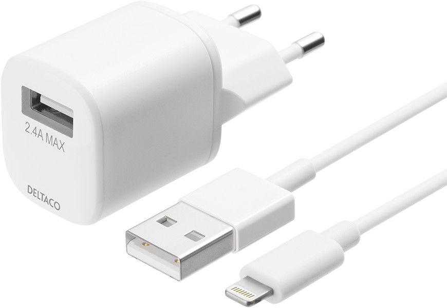 DELTACO USB-AC181 - Strømadapter - 12 watt - 2.4 A (USB) - hvit