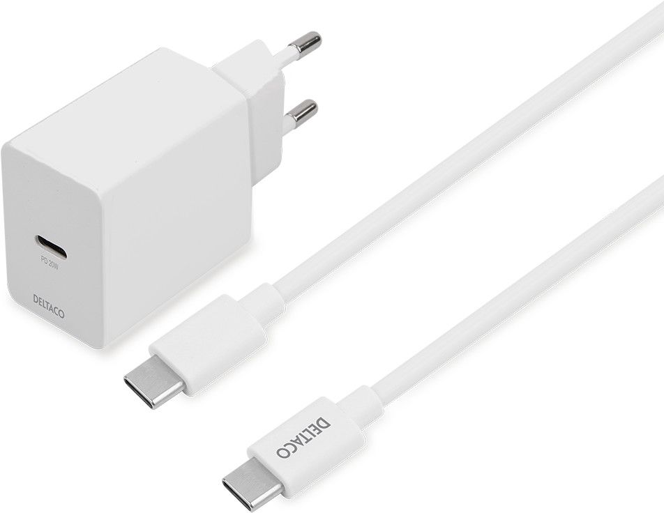 Deltaco USB-C Vegglader med USB-C-kabel