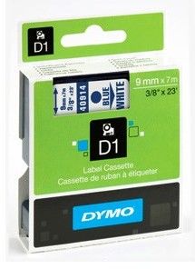 Dymo Merkebånd Dymo D1 9 mm, blå på hvit 5411313409148 Tilsvarer: N/A