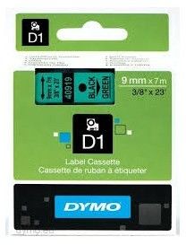 DYMO D1 tape, 9mm x 7m rull, sort på grønn