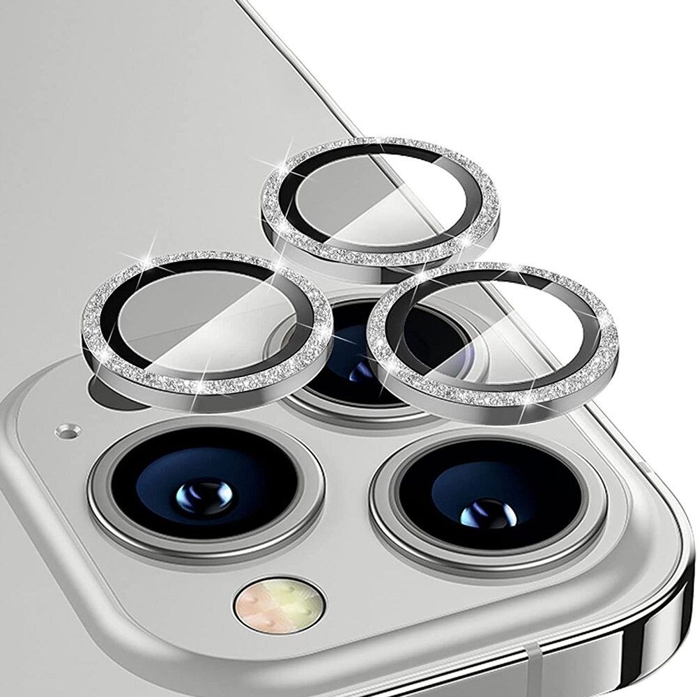 Enkay Glitter Ring Lens Protector (iPhone 16 Pro/16 Pro Max) - Sølv