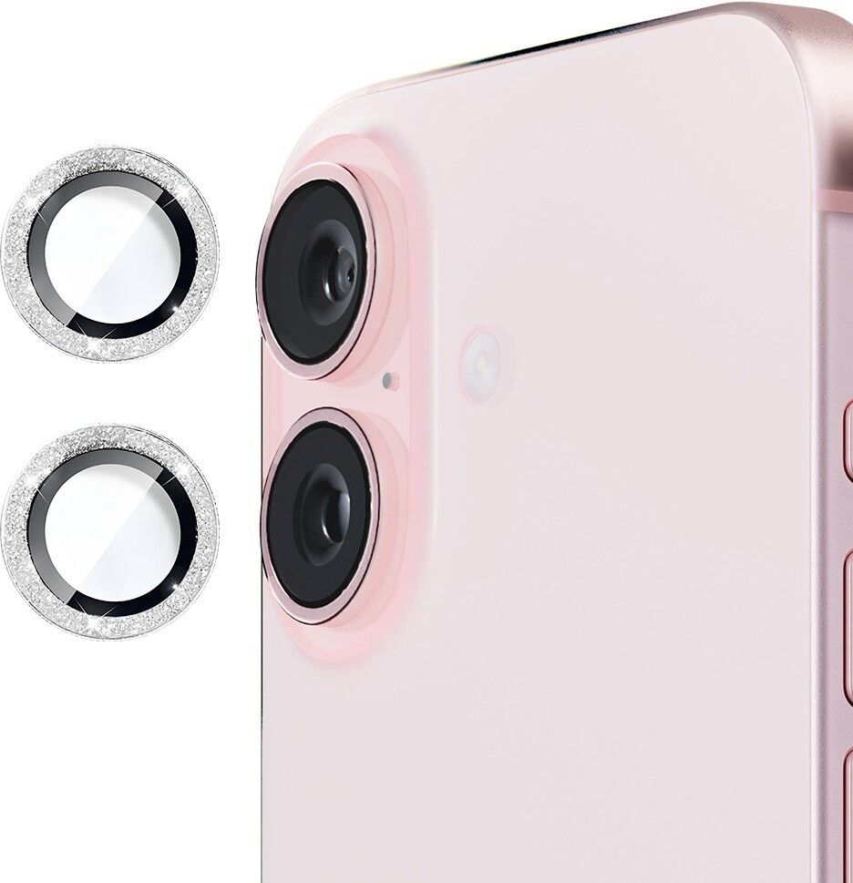 Enkay Glitter Ring Lens Protector (iPhone 16/16 Plus) - Sølv