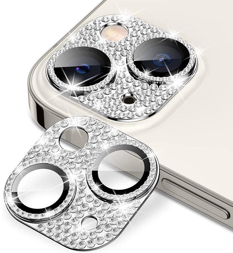 Enkay Rhinestone kameraglass (iPhone 15/15 Plus) - Sølv