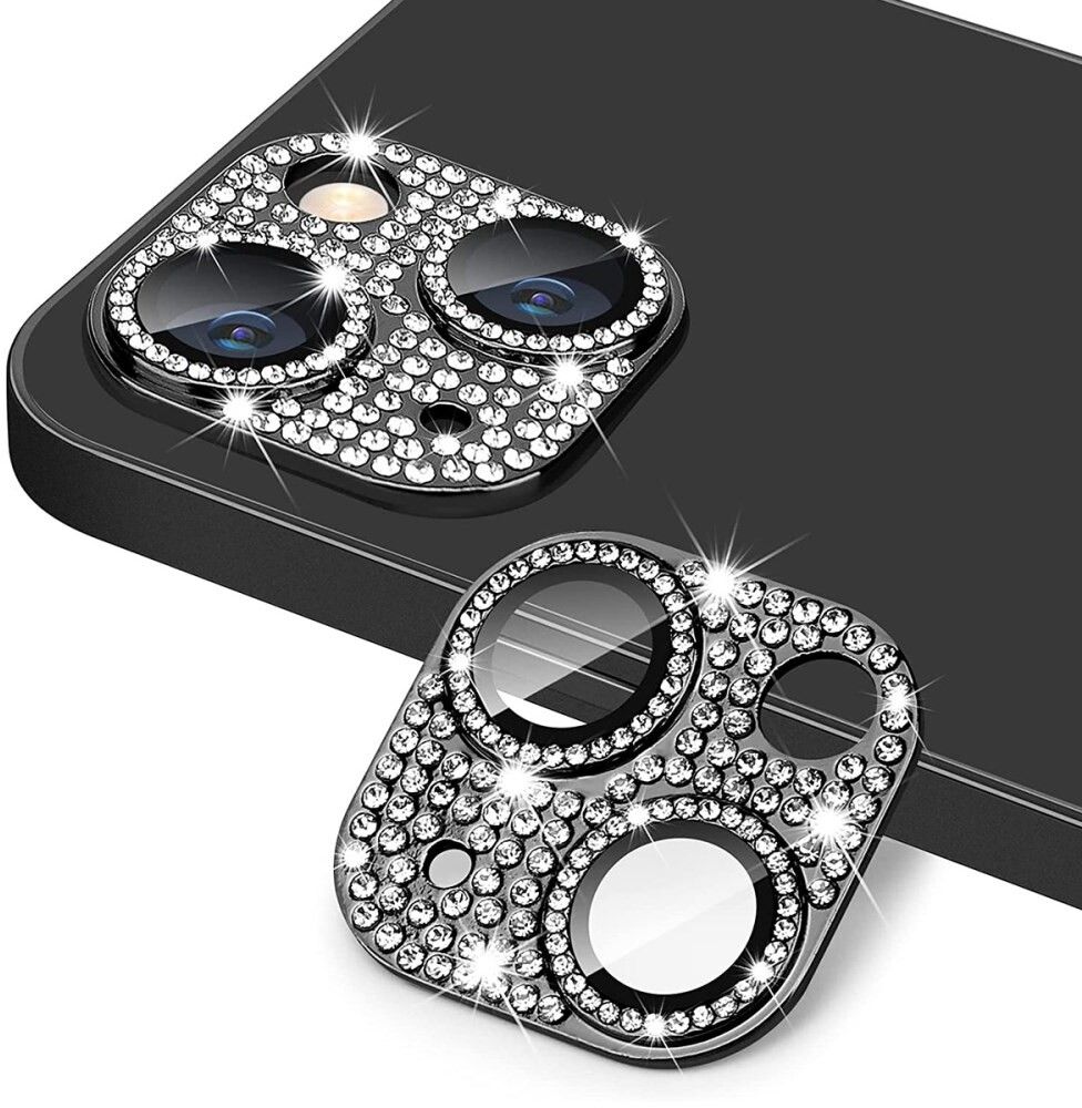 Enkay Rhinestone kameraglass (iPhone 15/15 Plus) - Svart