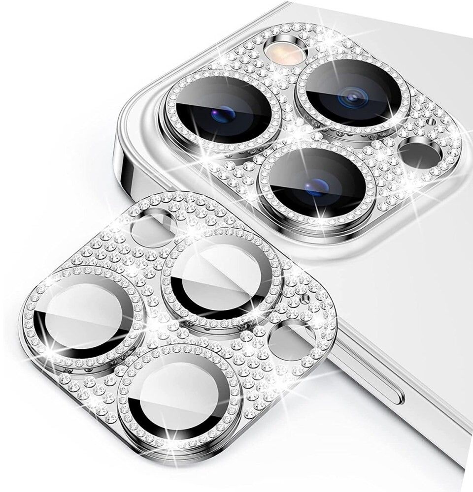 Enkay Rhinestone kameraglass (iPhone 16 Pro/16 Pro Max) - Sølv