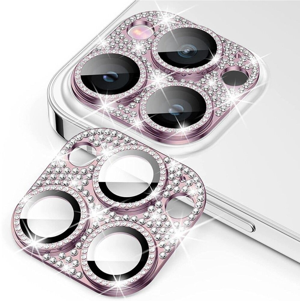 Enkay Rhinestone kameraglass (iPhone 16 Pro/16 Pro Max) - Rosa