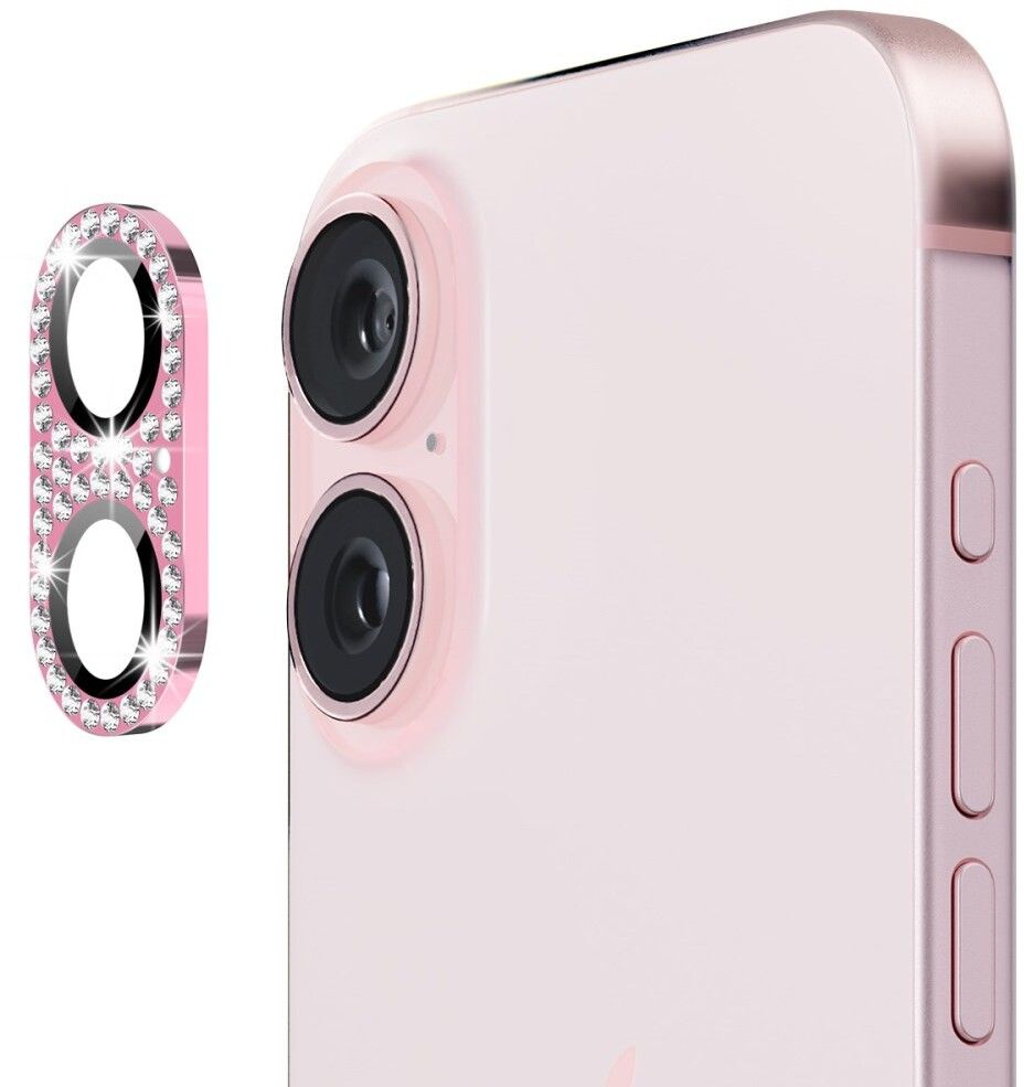 Enkay Rhinestone kameraglass (iPhone 16/16 Plus) - Rosa