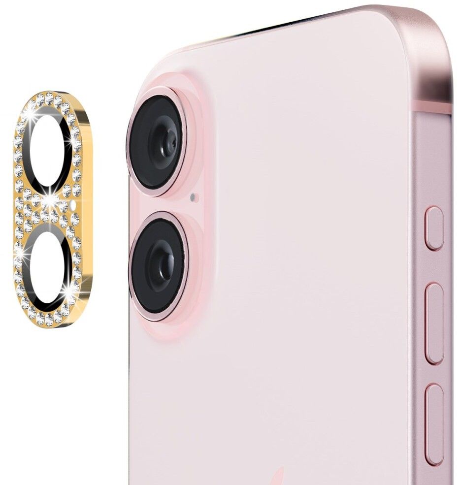 Enkay Rhinestone kameraglass (iPhone 16/16 Plus) - Gull