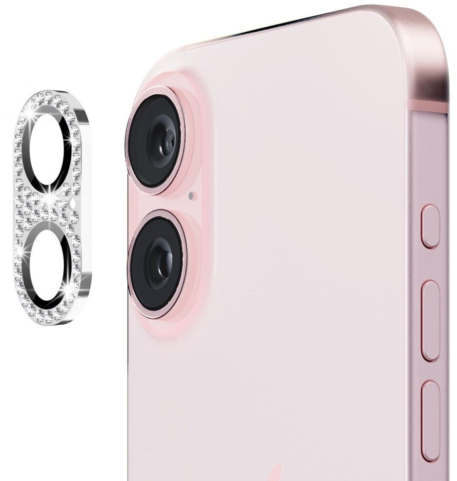 Enkay Rhinestone kameraglass (iPhone 16/16 Plus) - Sølv