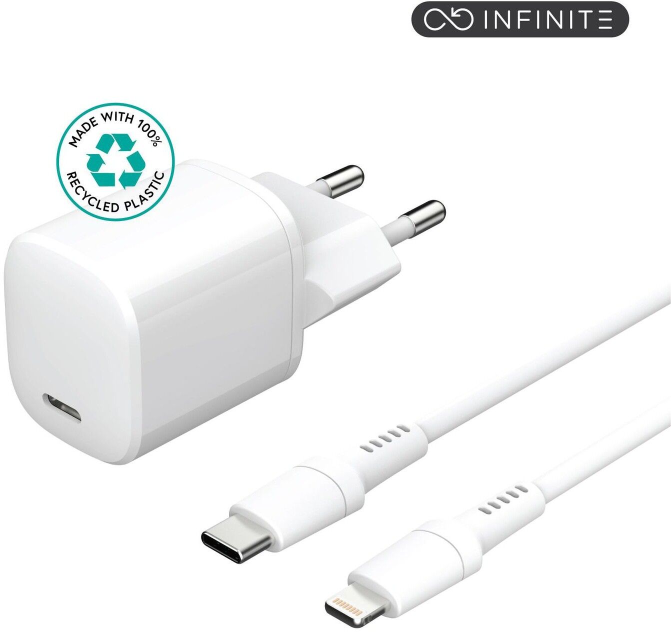 eStuff Infinite USB-C Vegglader PD 20W + Lightning-kabel