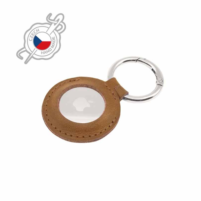 FIXED Real Leather Keychain Case for AirTag Brown
