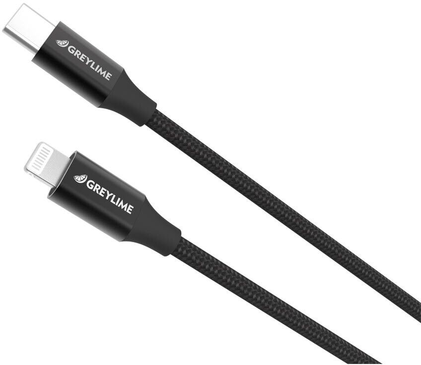 Greylime flettet USB-C til MFI lynkabel - Svart 2 meter