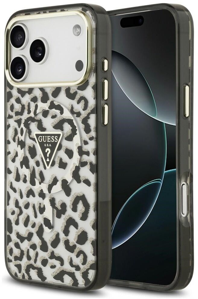Guess IML Leopard Glitter Magsafe Case (17 Pro Max/18 Pro Max) - Svart