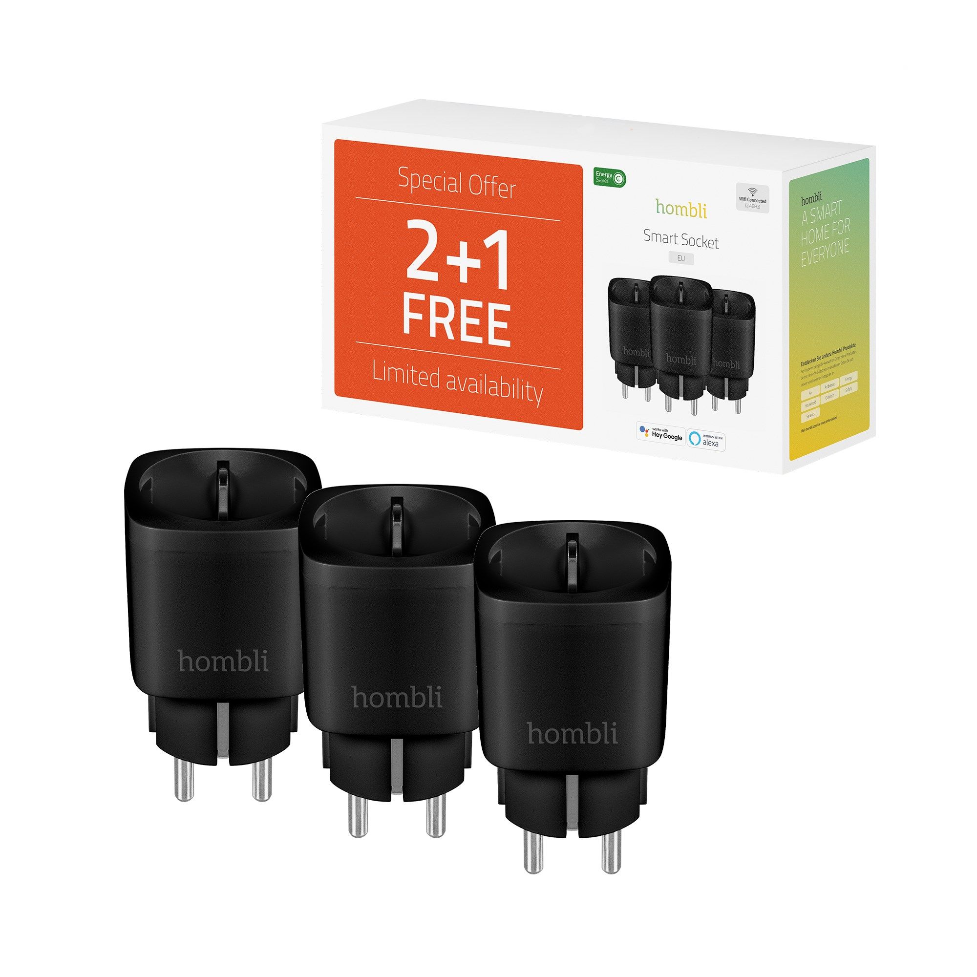 Hombli Smart Socket Promo Pack 2 + 1 - Svart