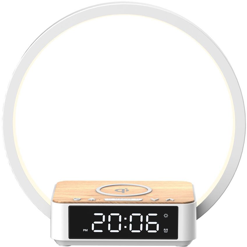 Lippa bedside lamp with wireless charging and alarm clock - White