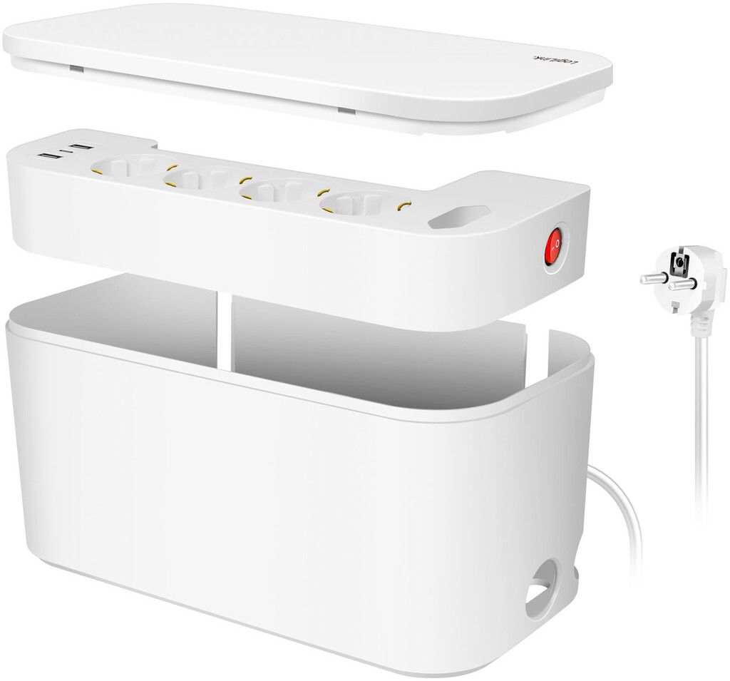 Kabelboks - Kabelskjuler med grenuttak + USB-A/USB-C lading Hvit