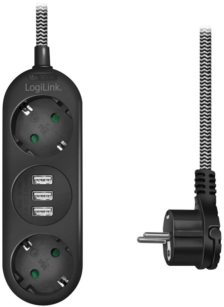 LogiLink Grenuttag Jordat 3vägs 3xUSB F