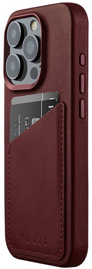 Mujjo Full Leather Wallet (iPhone 15 Pro) - deksel - Vinröd