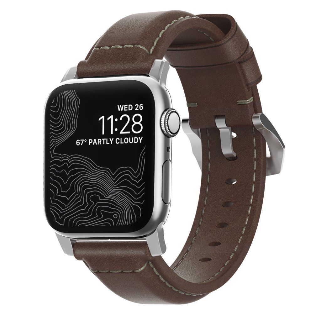 Nomad Leather Strap (Watch 49/46/45/44/42mm) - Traditional - Brun/silver