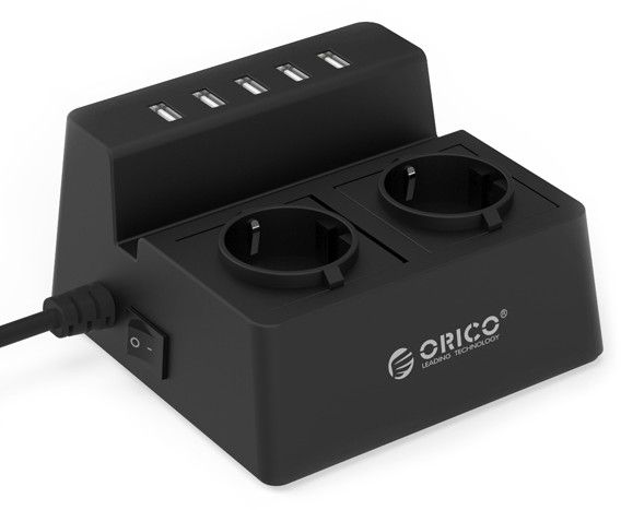 Orico Surge Protection 2x 230V og 5x USB-lader