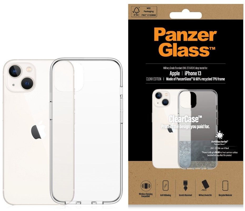 PanzerGlass ClearCase - Baksidedeksel for mobiltelefon - herdet glass, termoplast-polyuretan (TPU) - blank - for Apple iPhone 13
