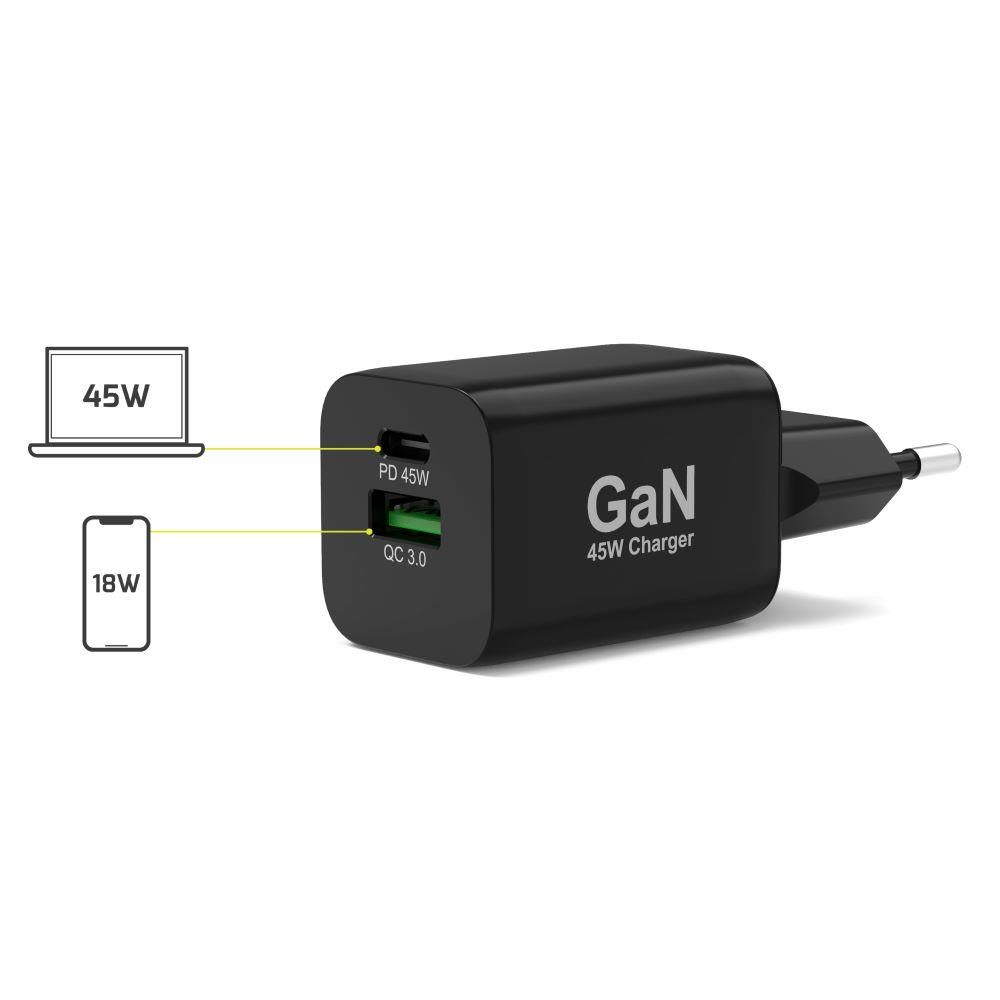 PORT Designs PORT Connect power adapter - GaN technology - USB Type A 24 pin USB-C - 45 Watt