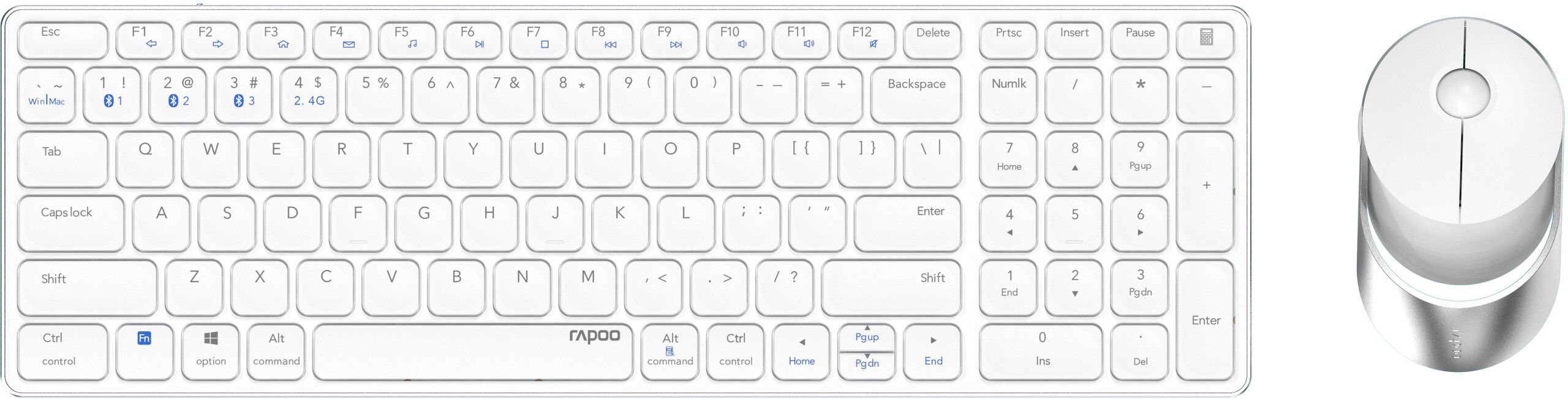 Rapoo Tastatur/Musesett 9750M Multi-Mode Trådløst Hvit, Nordic 6940056121417