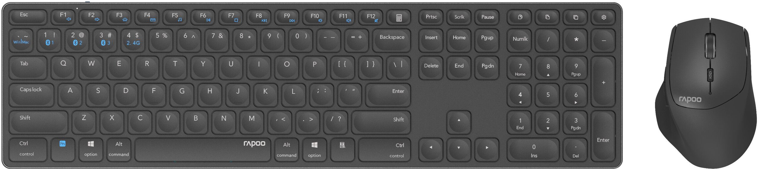 RAPOO 9800M - Tastatur- og mussett - Nordisk - Svart