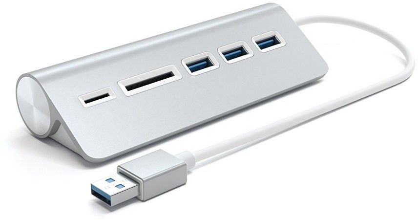 Satechi Aluminum USB 3.0 Hub & Card Reader Silver USB-hub - USB 3.0 - 3 porter - Sølv