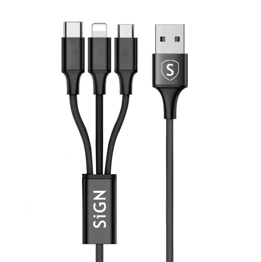 SiGN 3-i-1 USB-A-kabel - Svart