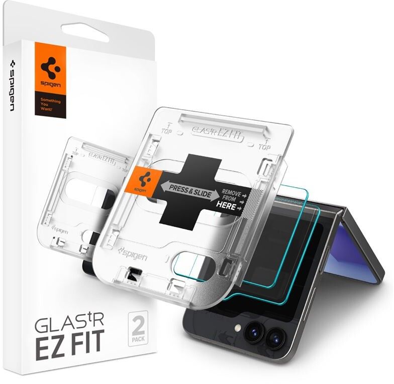 Spigen GLAS.tR EZ Fit, Samsung, Galaxy Z Flip 6, Ripebestandig, Gjennomsiktig, 2 stykker